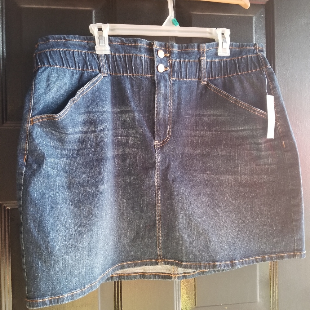 Paper bag denim skirt